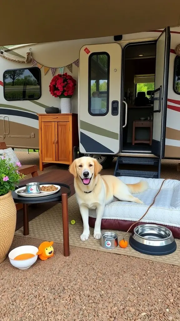 Two dogs relaxing in a pet-friendly RV outdoor space