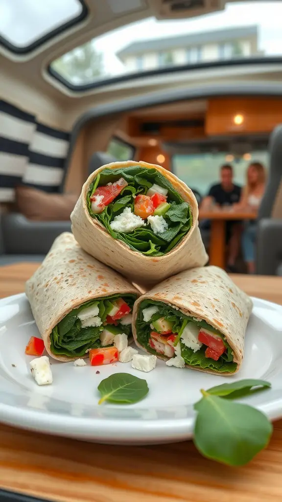 A delicious spinach feta breakfast wrap on a plate