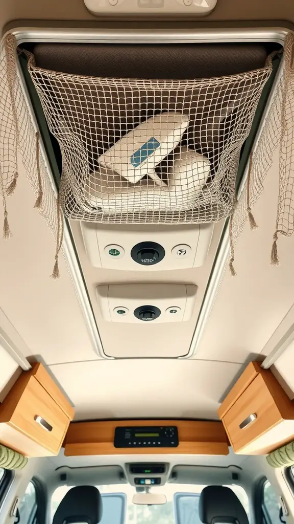 Interior ceiling storage net in an RV