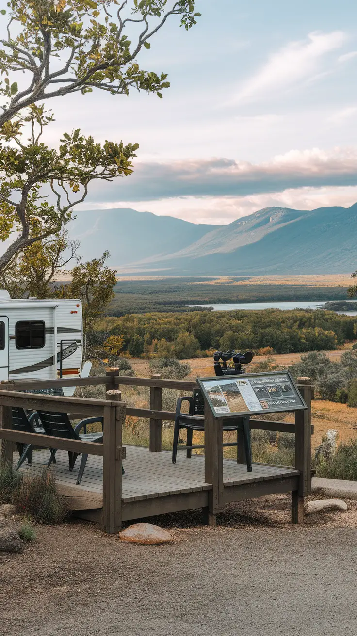 A deer standing on a roof with an RV and a camera set up for wildlife observation.