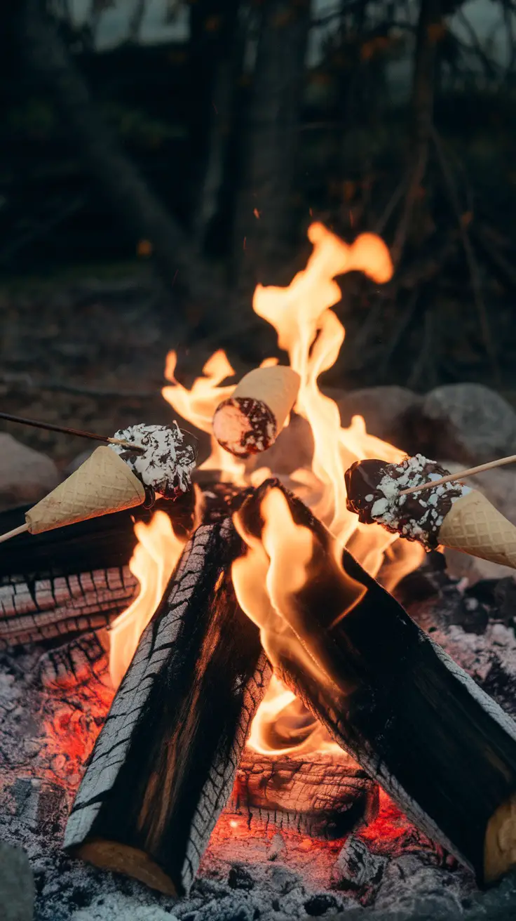 Chocolate Banana Campfire Cones ready to be enjoyed