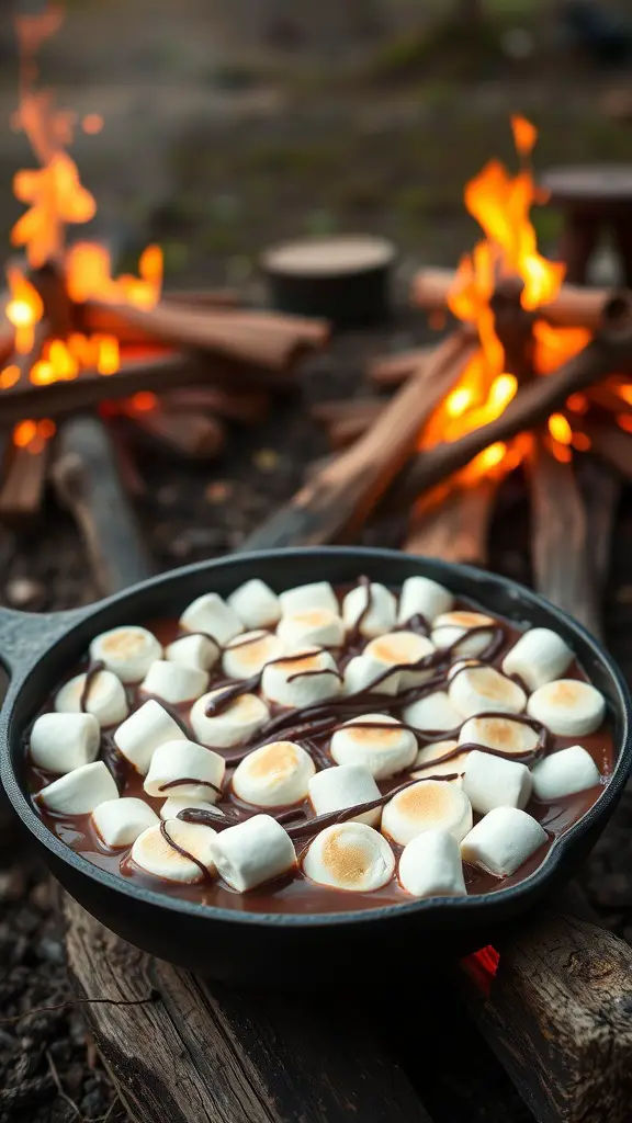 A delicious and gooey s'mores dip made with chocolate and marshmallows, perfect for camping.