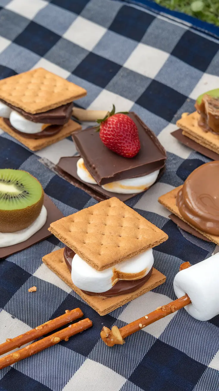 S'mores with a twist featuring graham crackers, chocolate, marshmallows, and caramel