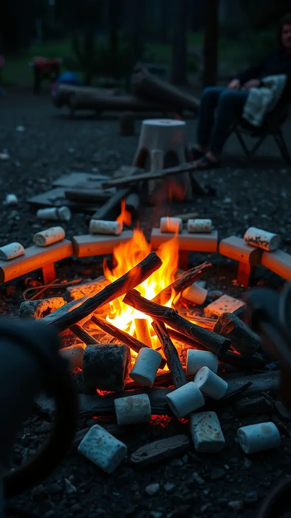 A cozy campfire setup with people enjoying the warmth and ambiance of the fire.