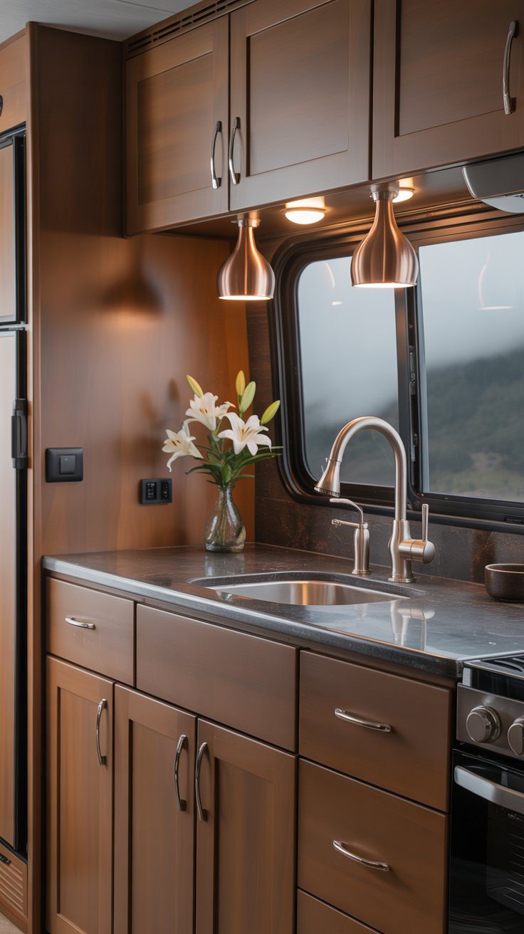 34 Brown Cabinet RV Decorating Ideas to Warm Up Your Space - rvshowoff.com