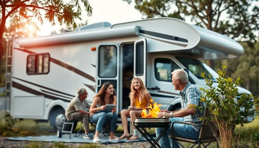Happy family enjoying their RV after successfully finding financing despite bad credit challenges Happy family enjoying their RV after successfully finding financing despite bad credit challenges