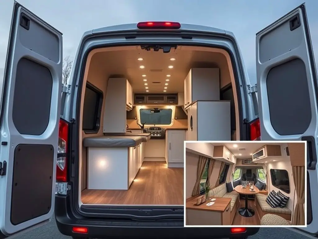 Class B camper van conversion with interior view insert Class B camper van conversion with interior view insert