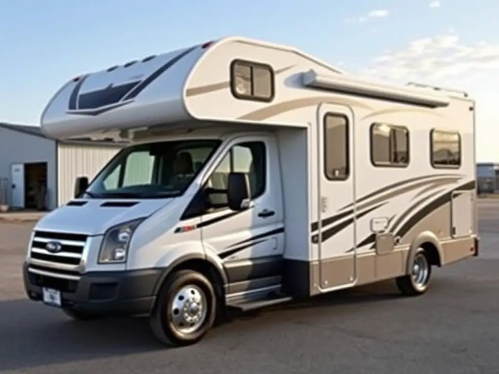 Class C motorhome with distinctive cab-over design Class C motorhome with distinctive cab-over design