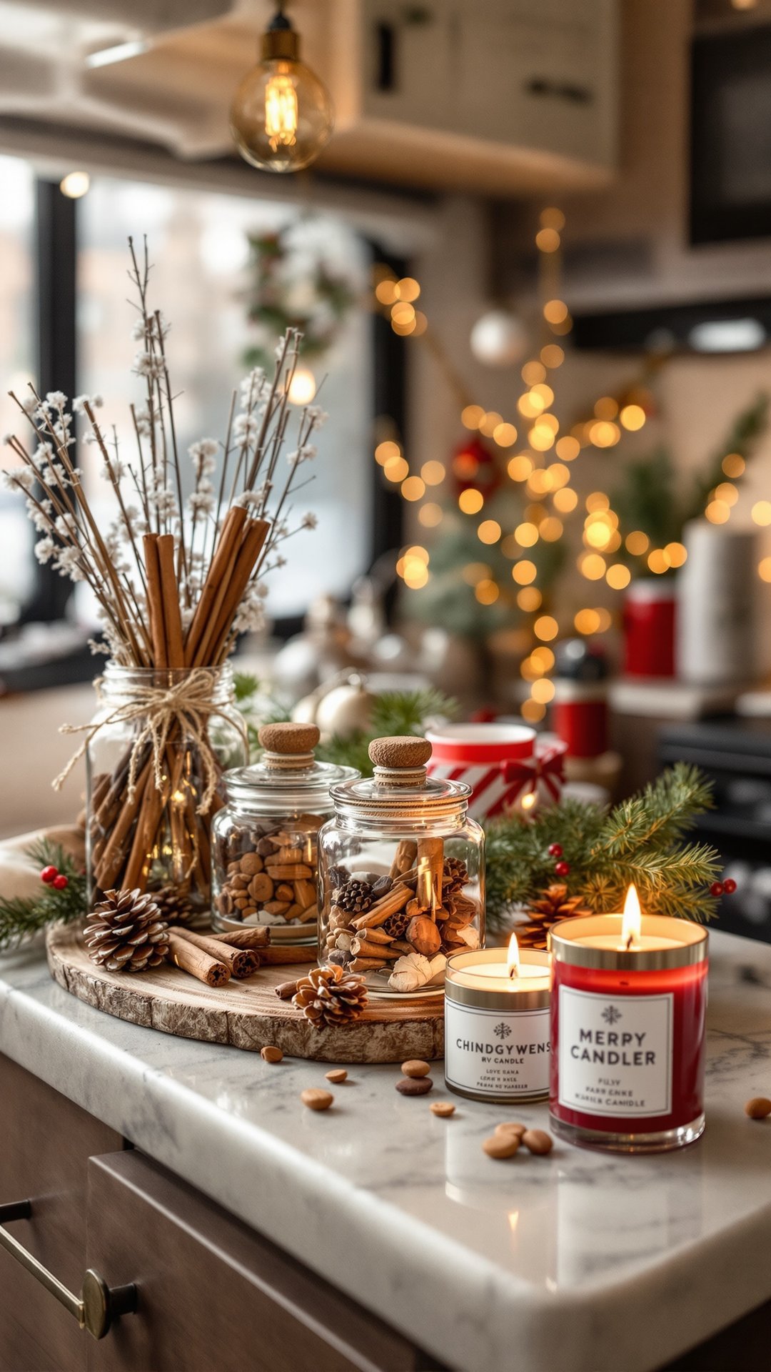 Christmas scented candles and potpourri in RV interior