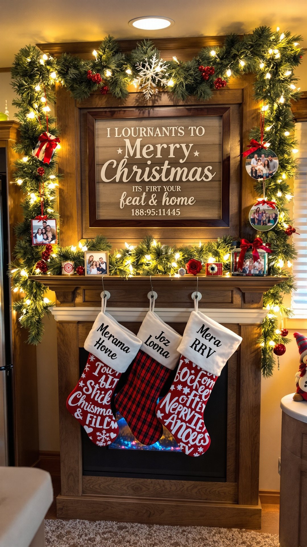 Personalized Christmas decorations with family photos in RV