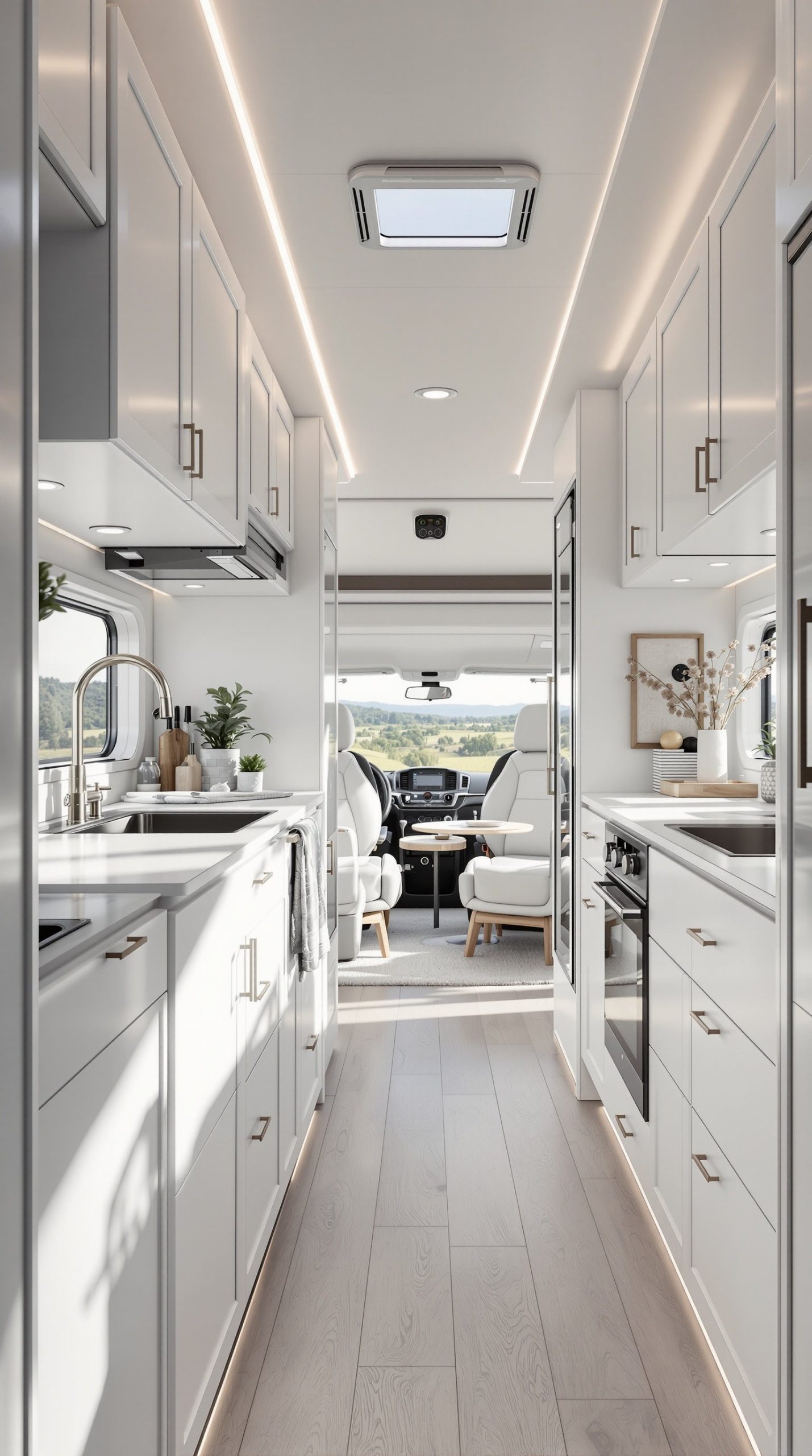 Modern Minimalist White and Gray RV Interior