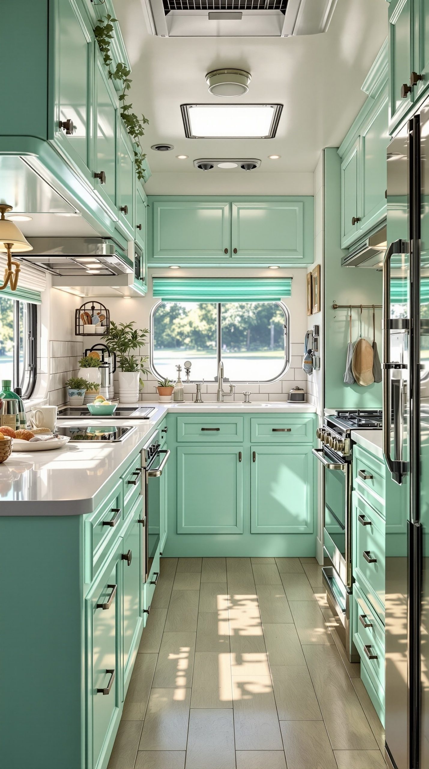 Retro Mint Green Vintage RV Interior