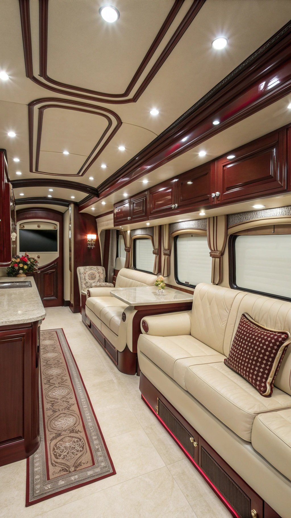 Burgundy and Cream Classic RV Interior