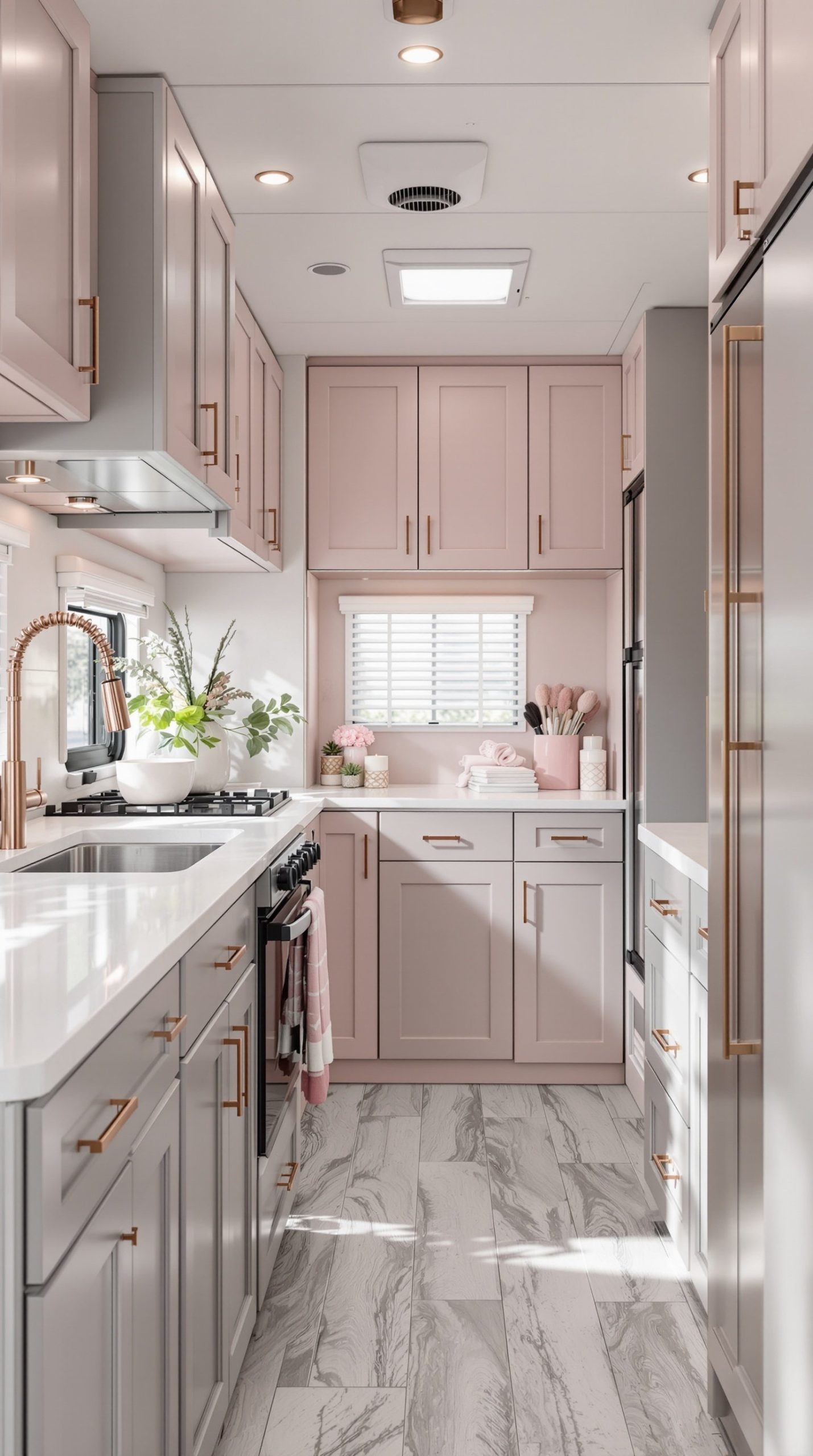 Blush Pink and Gray Contemporary RV Interior