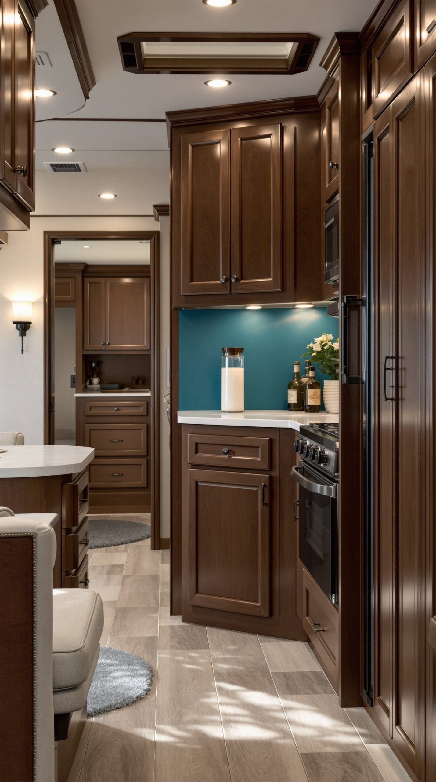 Chocolate Brown and Teal RV Interior