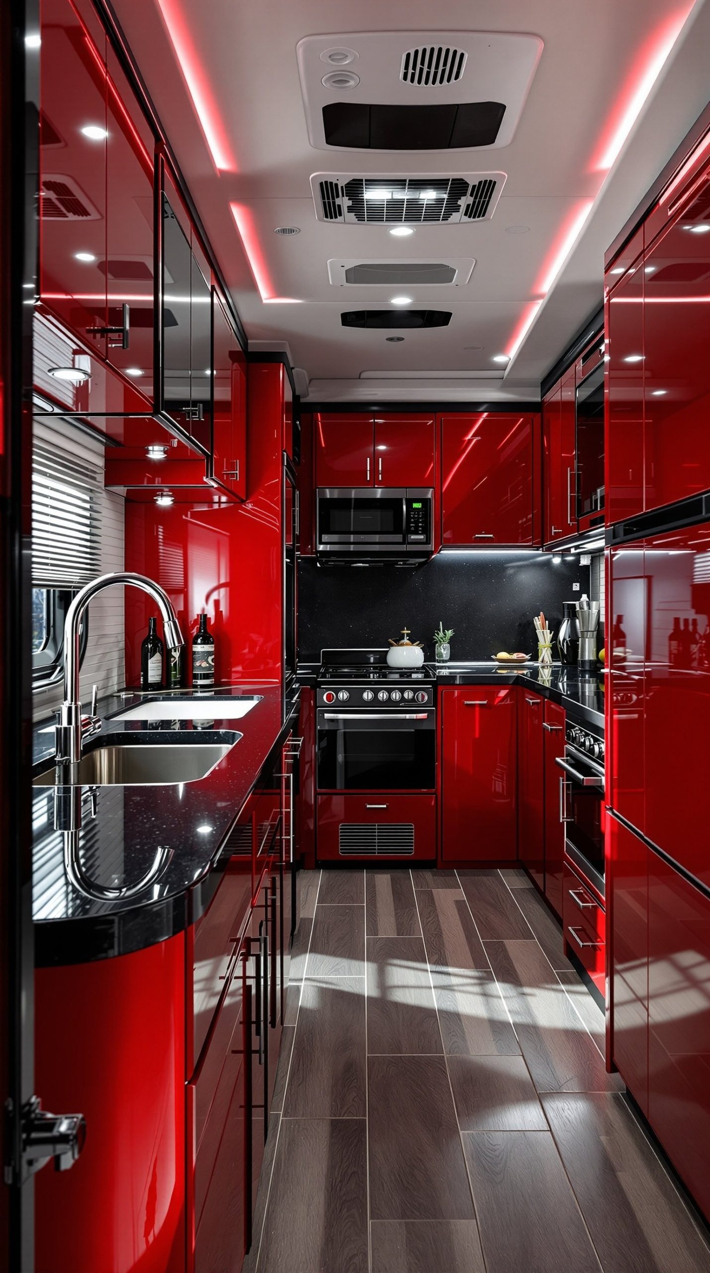 Cherry Red and Black Bold Modern RV Interior