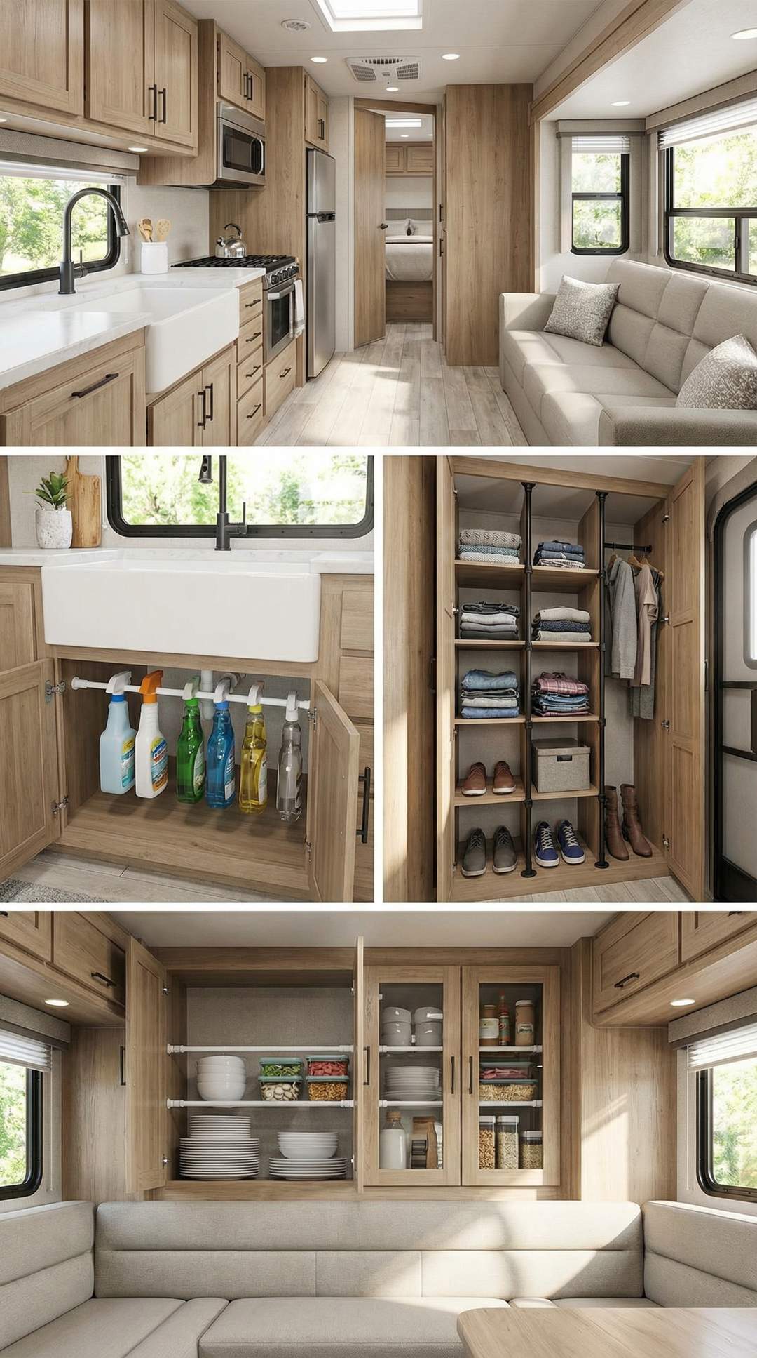 Tension rods used creatively for RV storage solutions