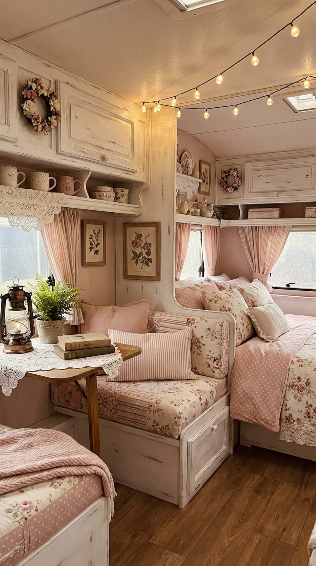 Cohesive color palette in shabby chic camper patterns