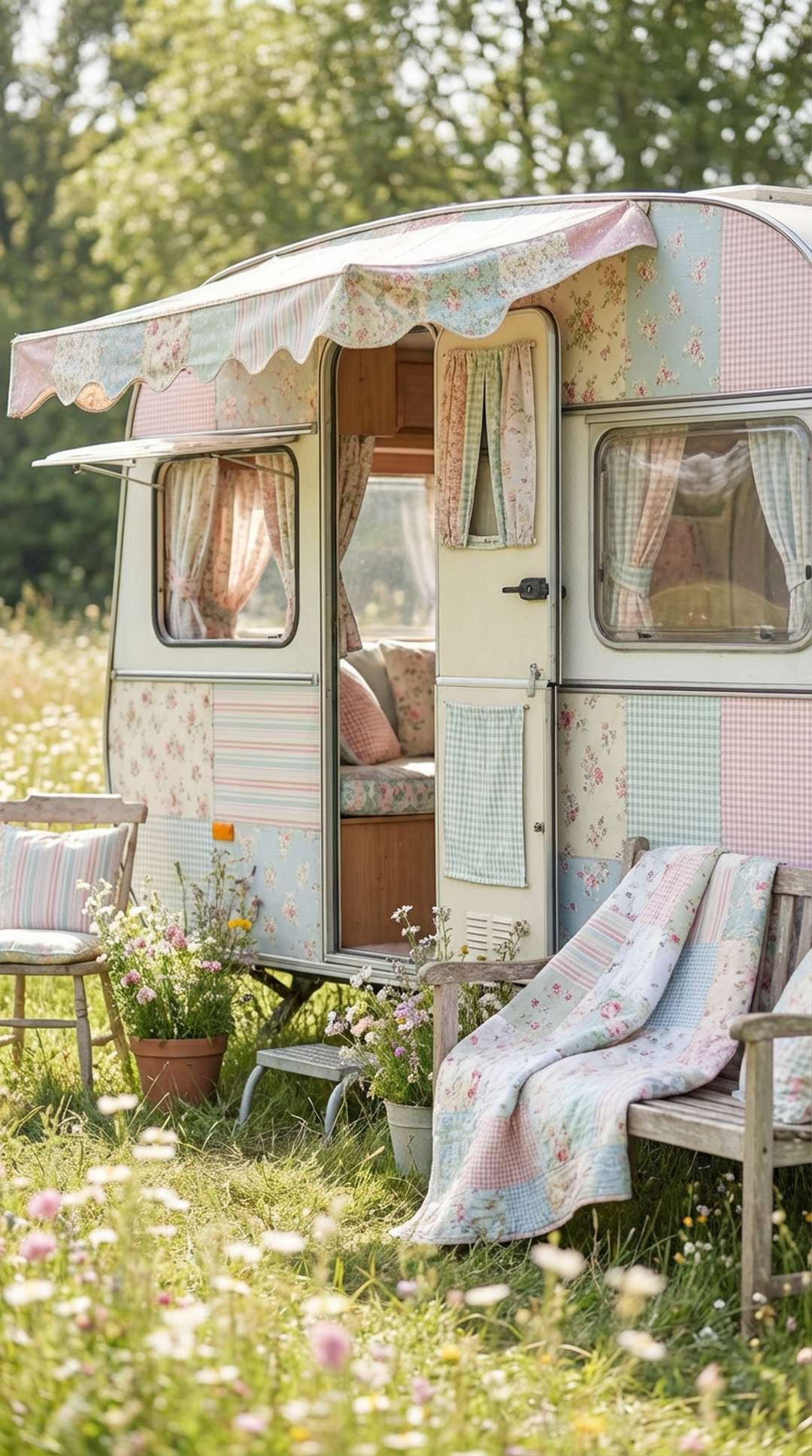 Balanced pattern intensity in shabby chic camper