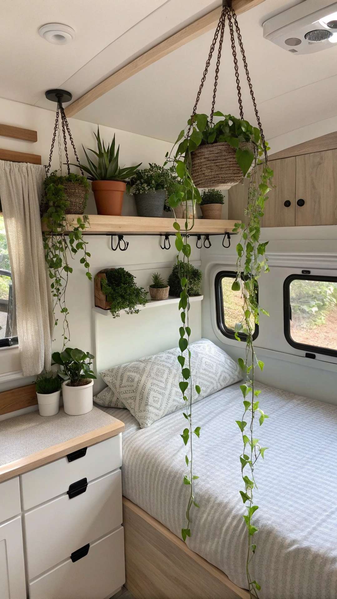 RV bedroom with indoor plants