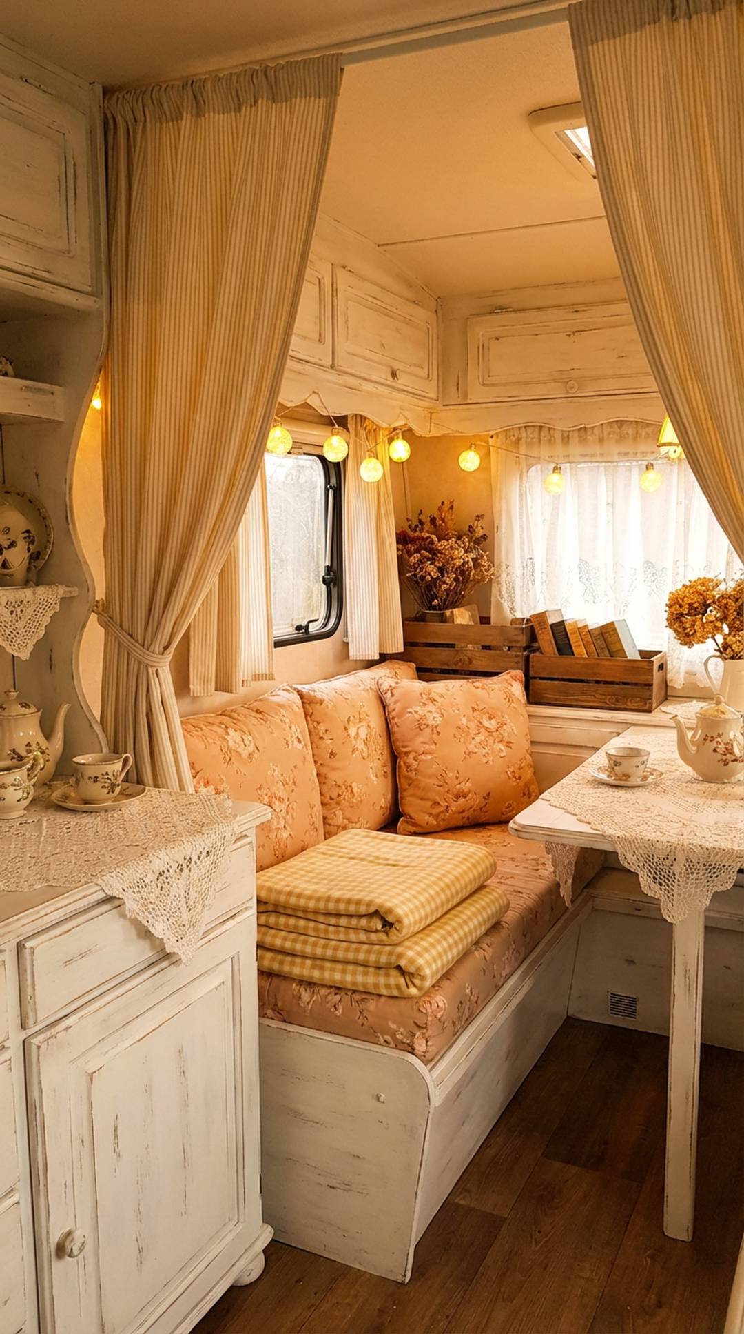 Unified warm color temperature in shabby chic camper patterns