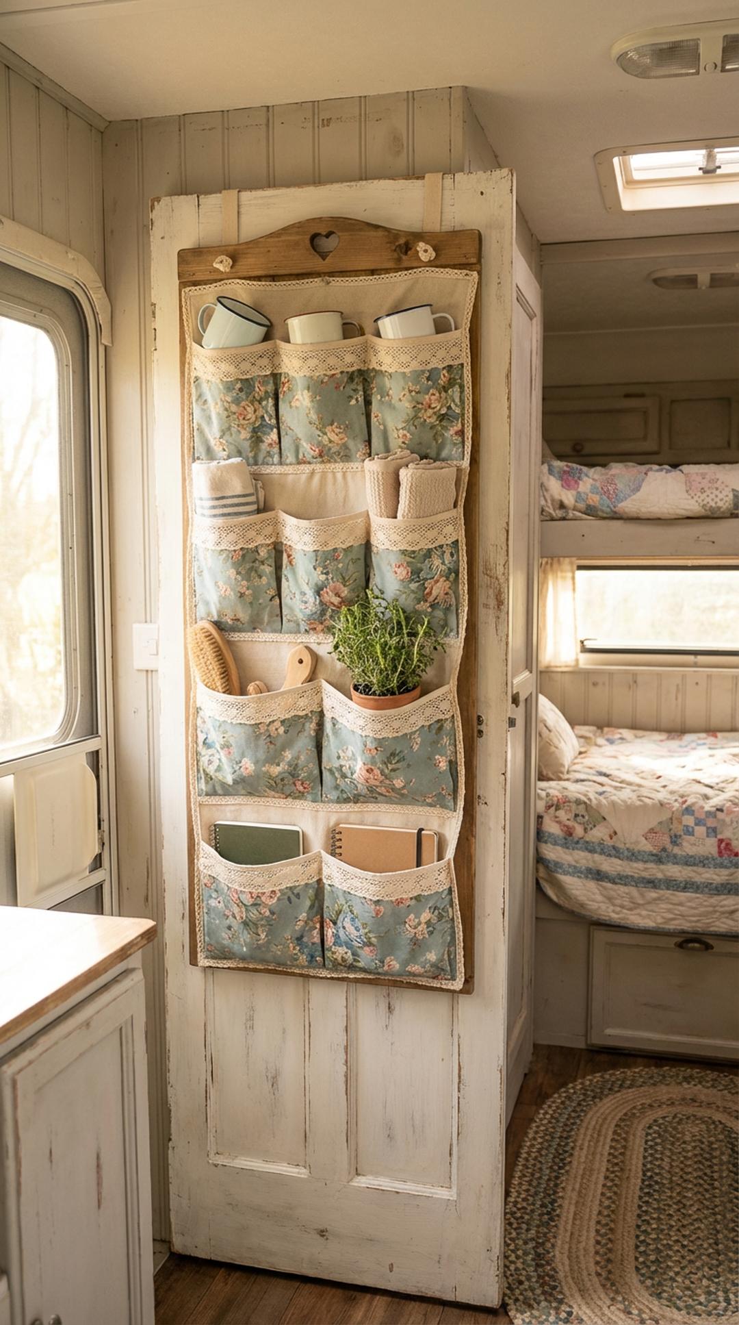 Shabby chic over-the-door organizer in camper