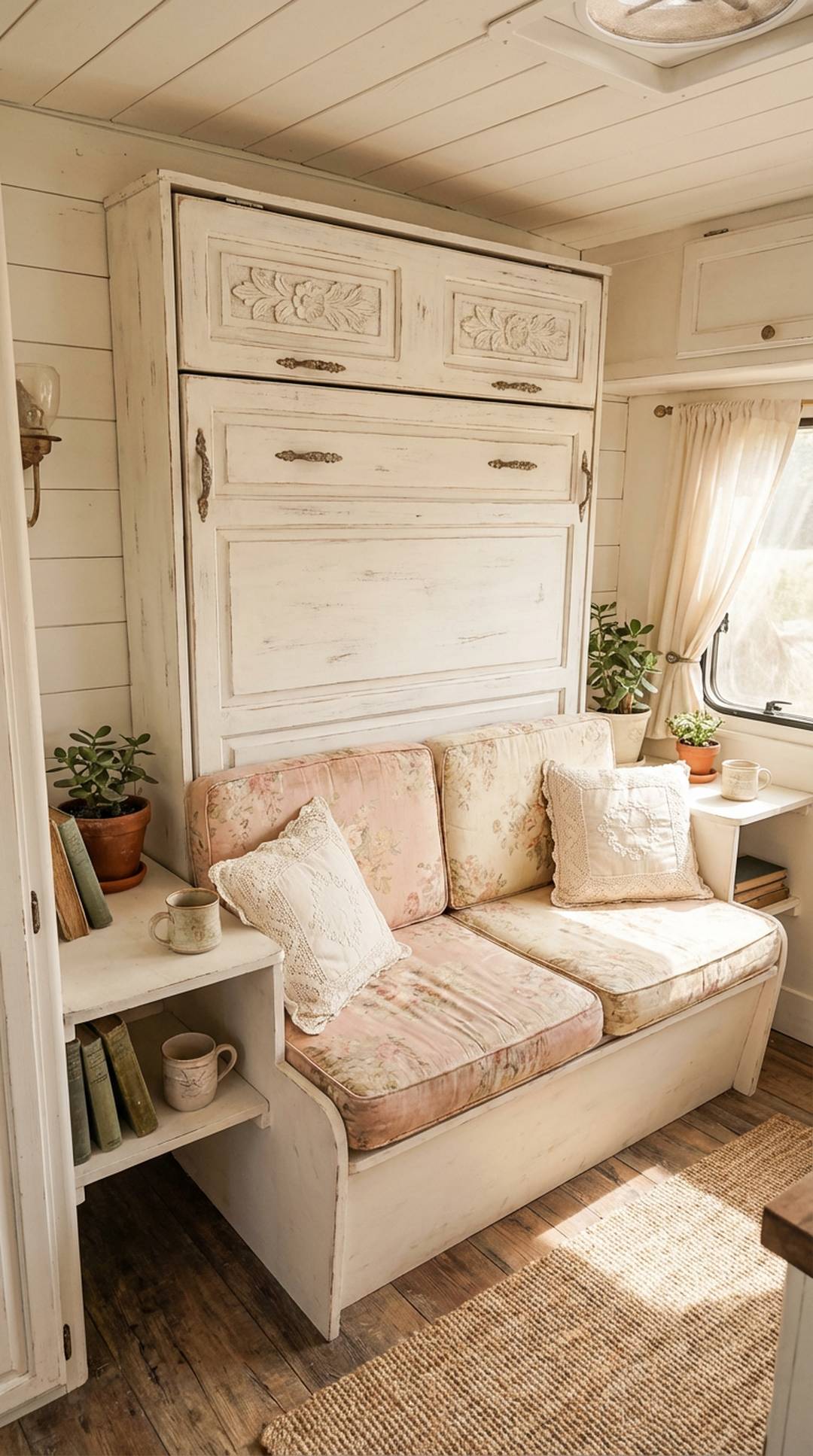 Shabby chic Murphy bed in camper