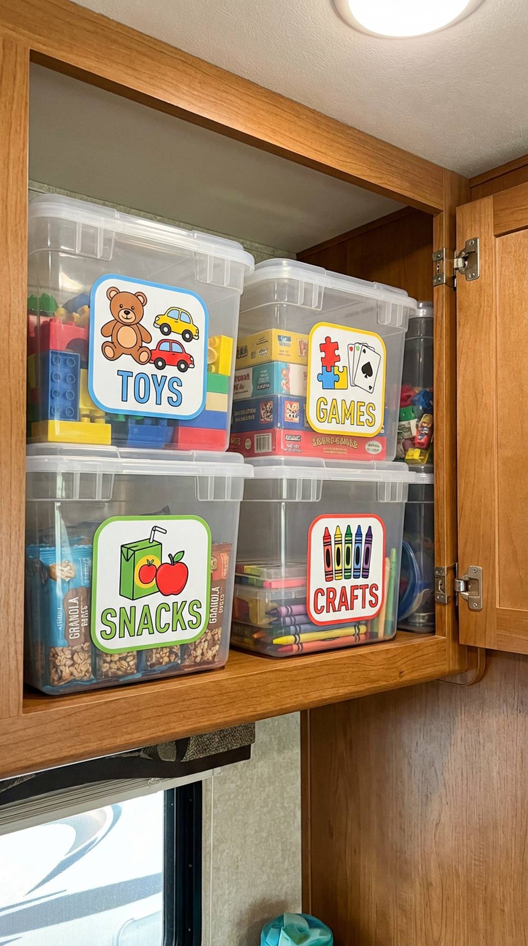13. Labeled Clear Bins for Organization