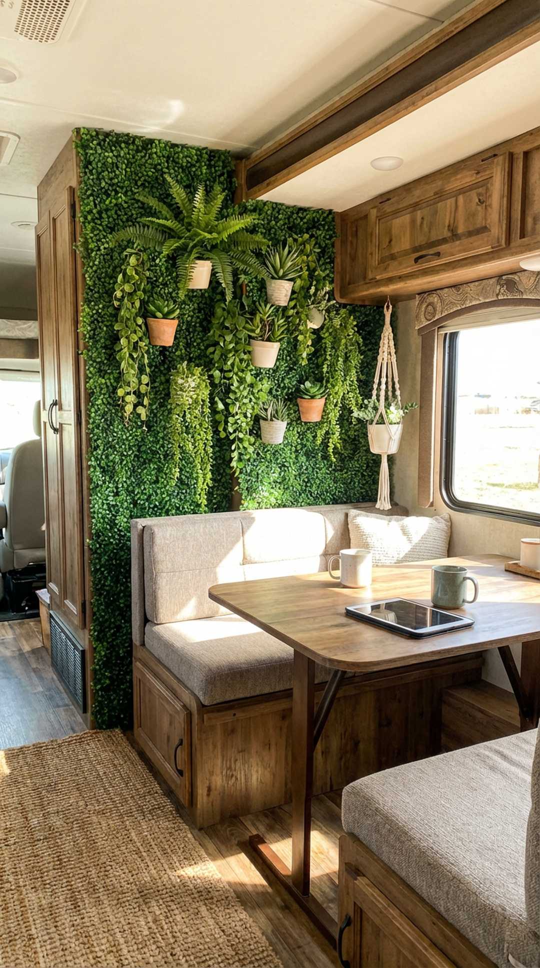 Artificial green wall panel in RV living area