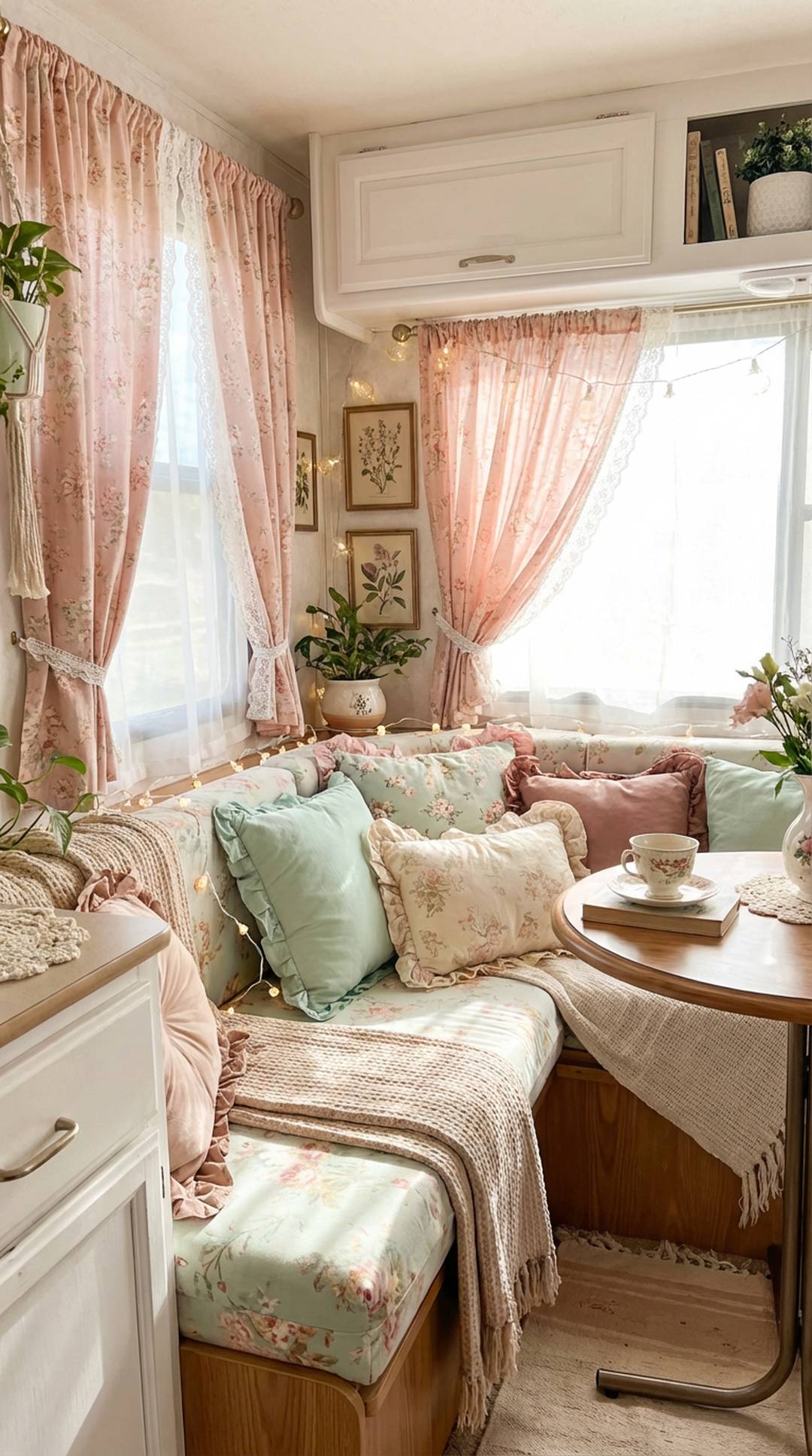 1. Blush Pink Curtains with Floral Accents