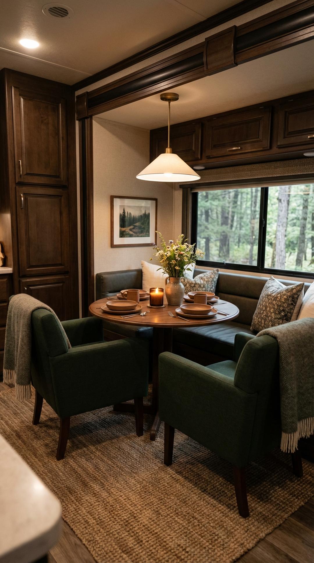 Hunter green dining chairs in RV