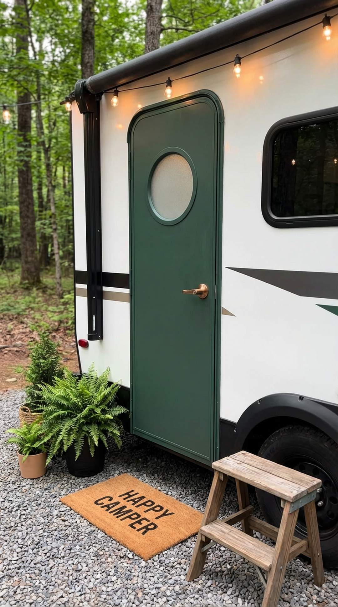 Pine green painted exterior door on RV
