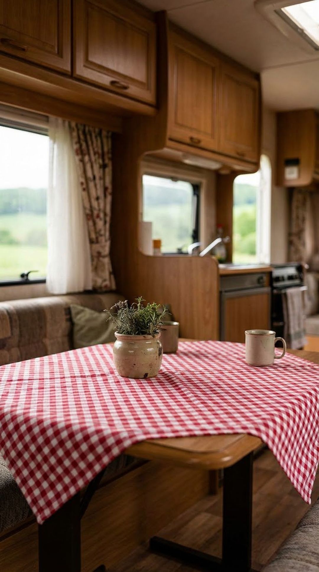 Gingham check fabric in red and white bistro style