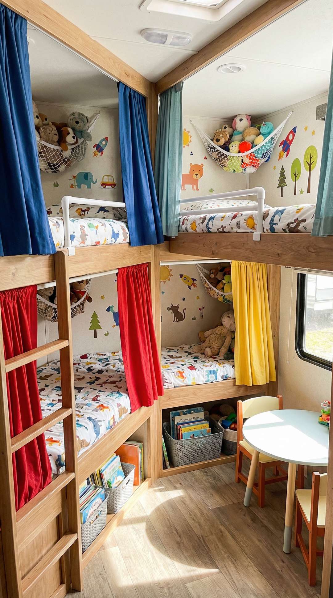 Colorful kid-themed RV bunkroom