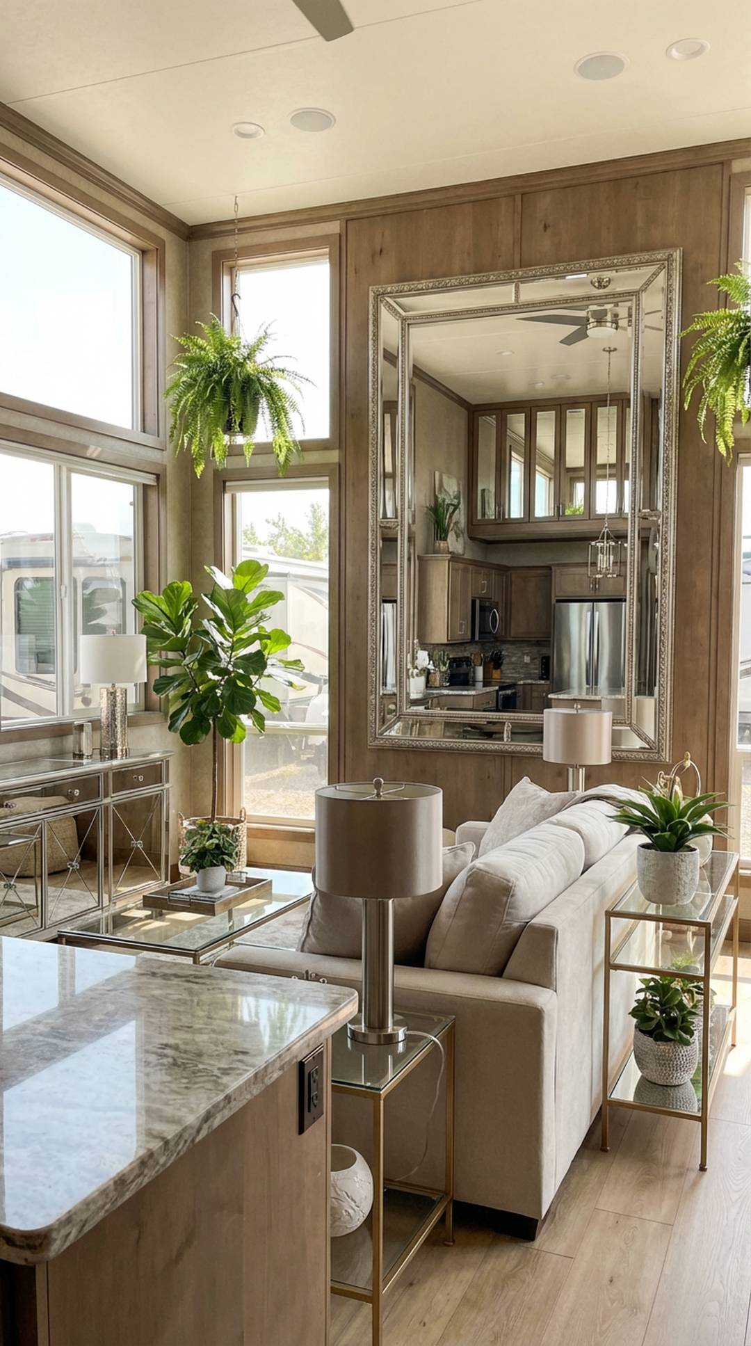 Mirrors in RV living area