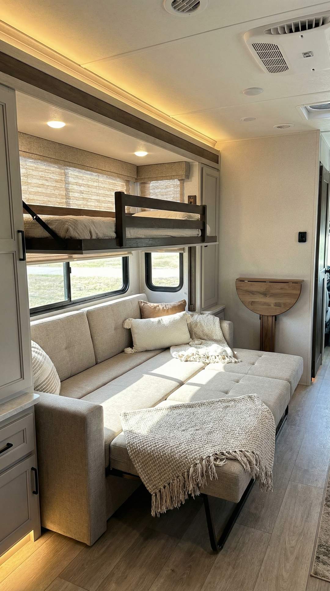Murphy bed converts RV dining area