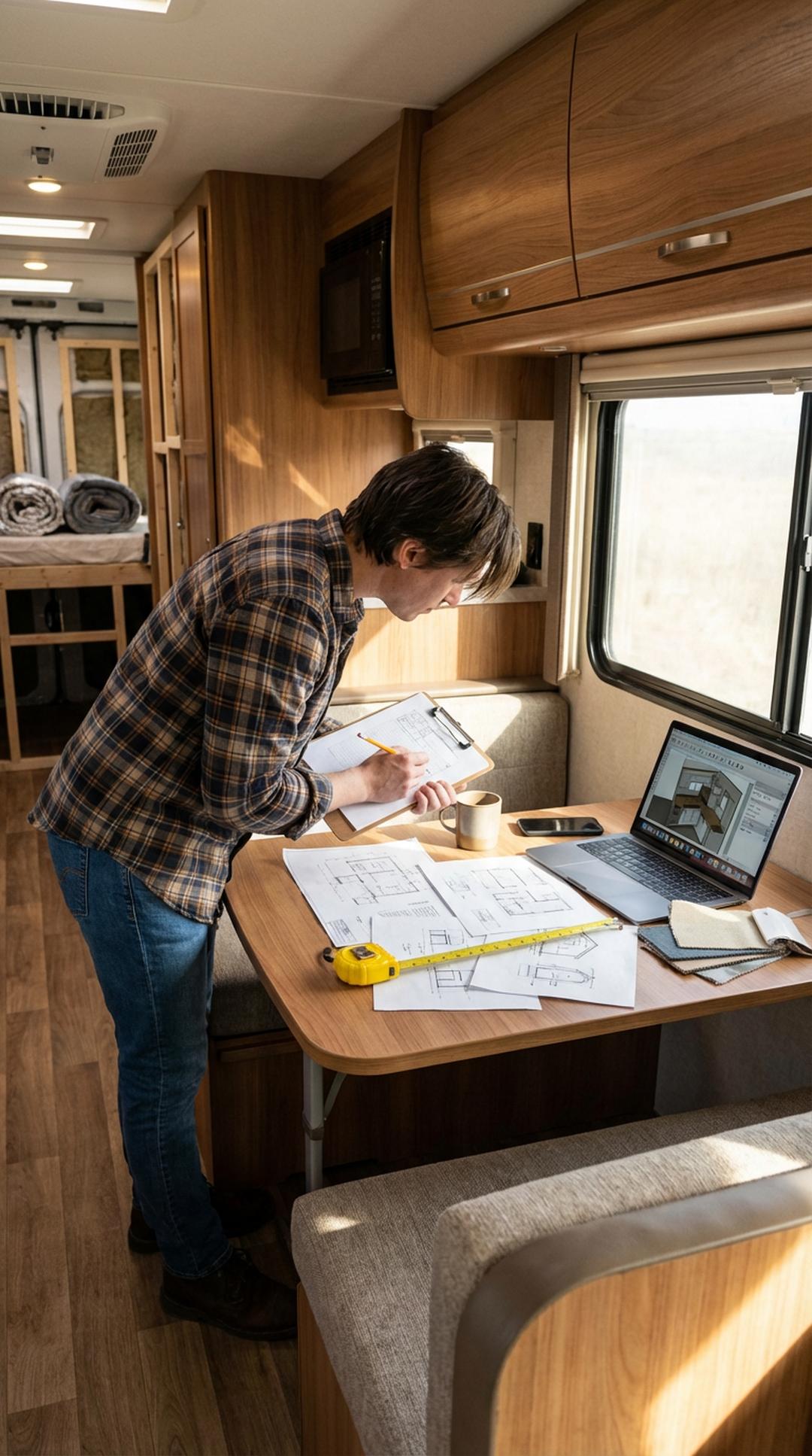 RV remodel planning with measurements and floor plans