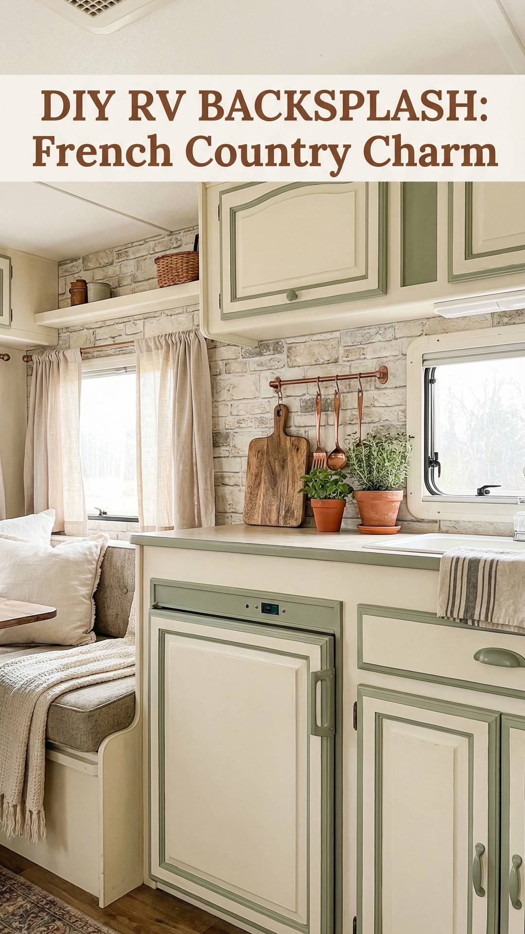 Budget French country RV backsplash with patterned tile look