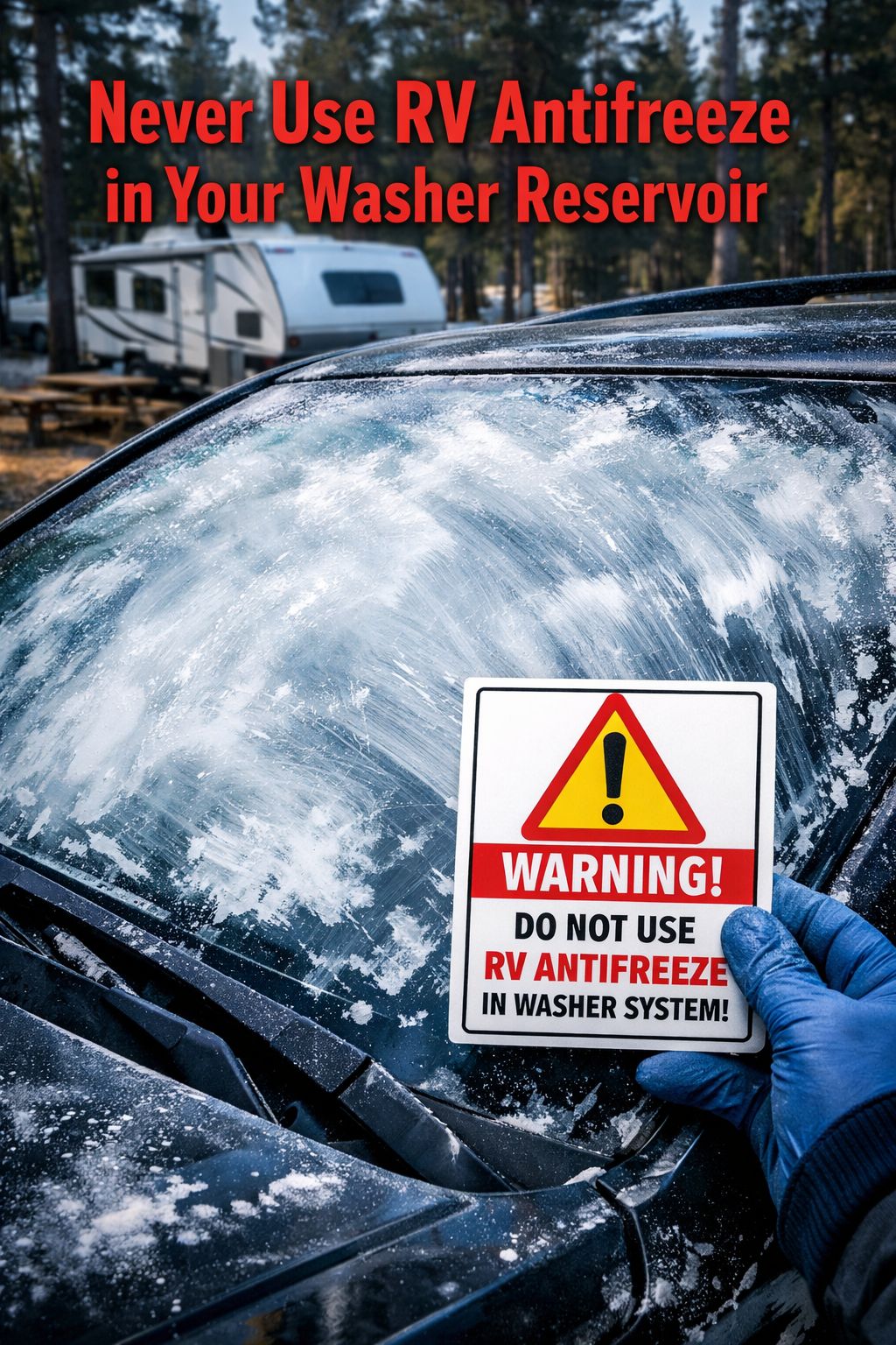 Portrait/Pinterest format () dramatic overhead angle shot of a car windshield completely smeared with an opaque white milky
