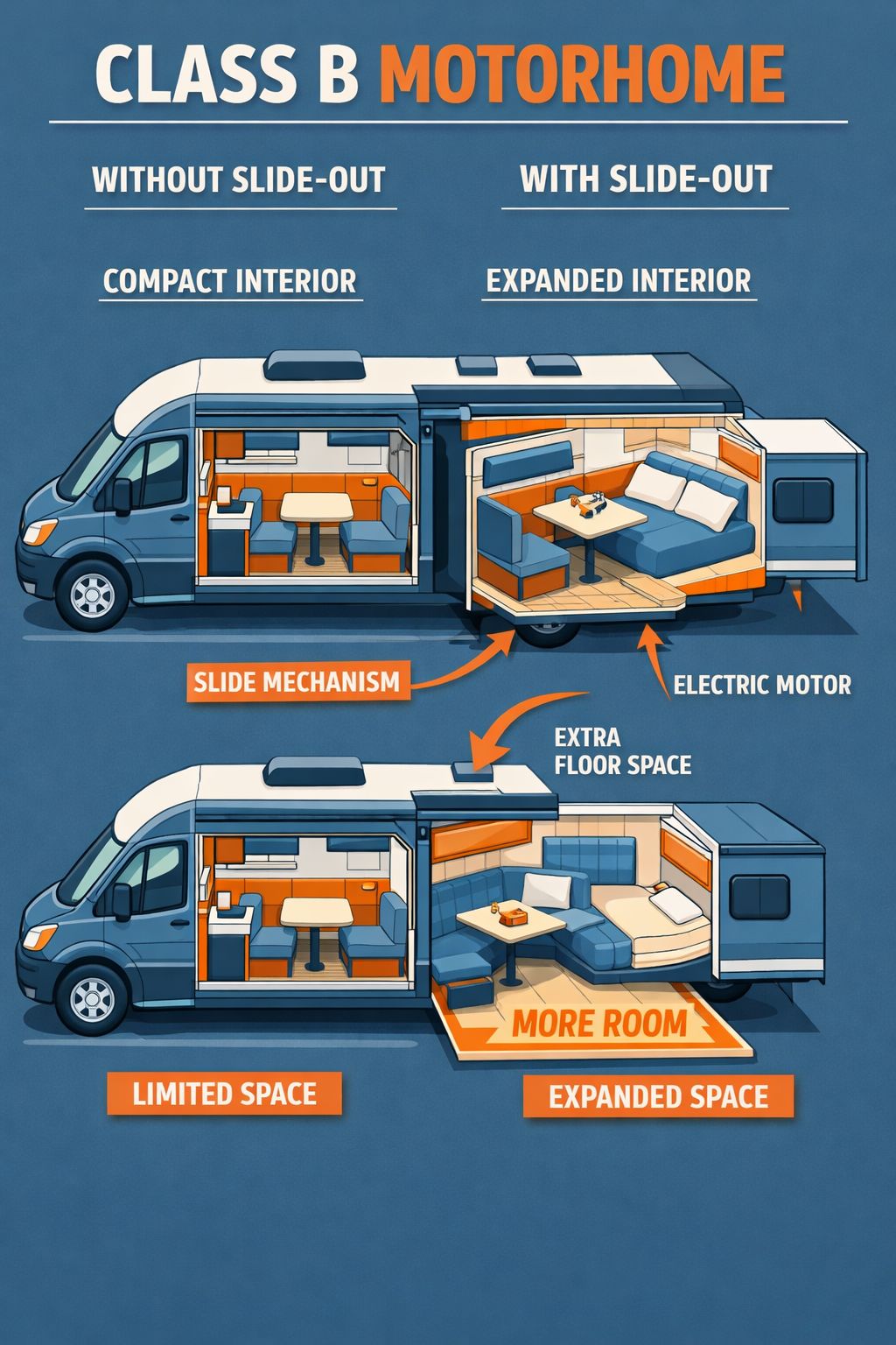 Portrait/Pinterest format () editorial illustration showing a detailed side-by-side comparison of a compact Class B
