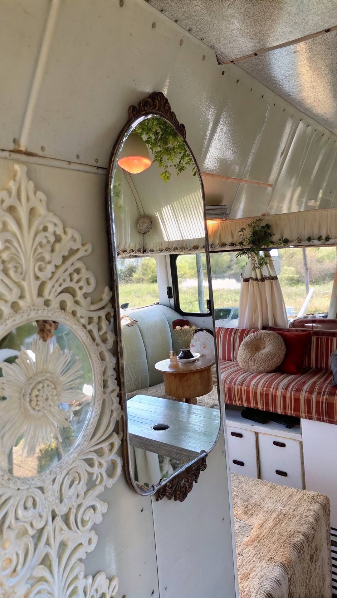 Vintage mirror in shabby chic camper