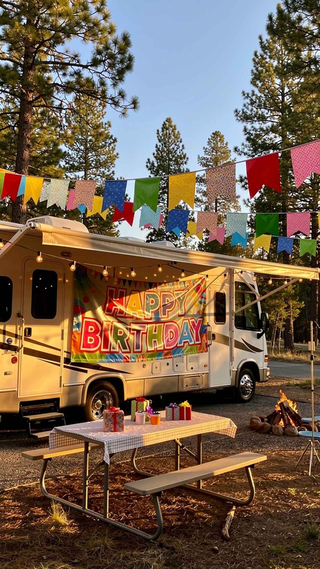 Birthday banner on RV side
