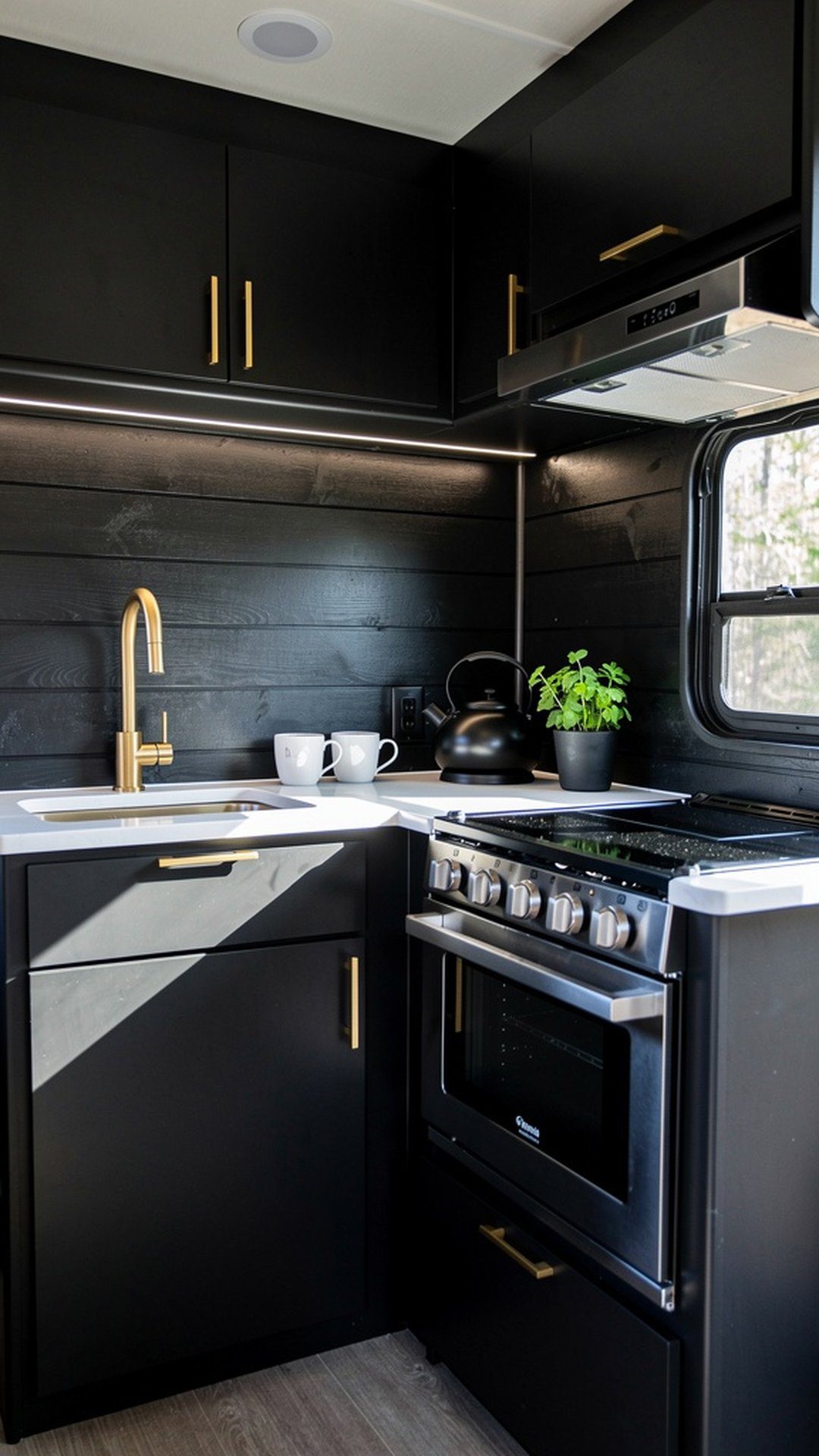 Dramatic Black Shiplap Backsplash
