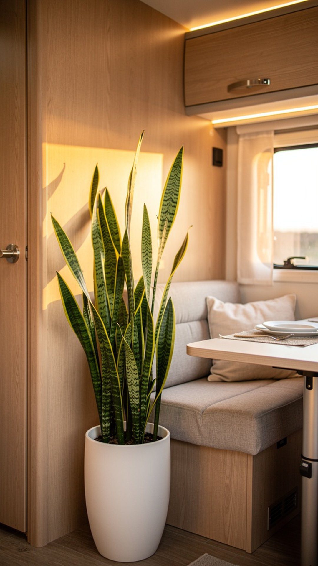 Snake plant in corner of RV living area