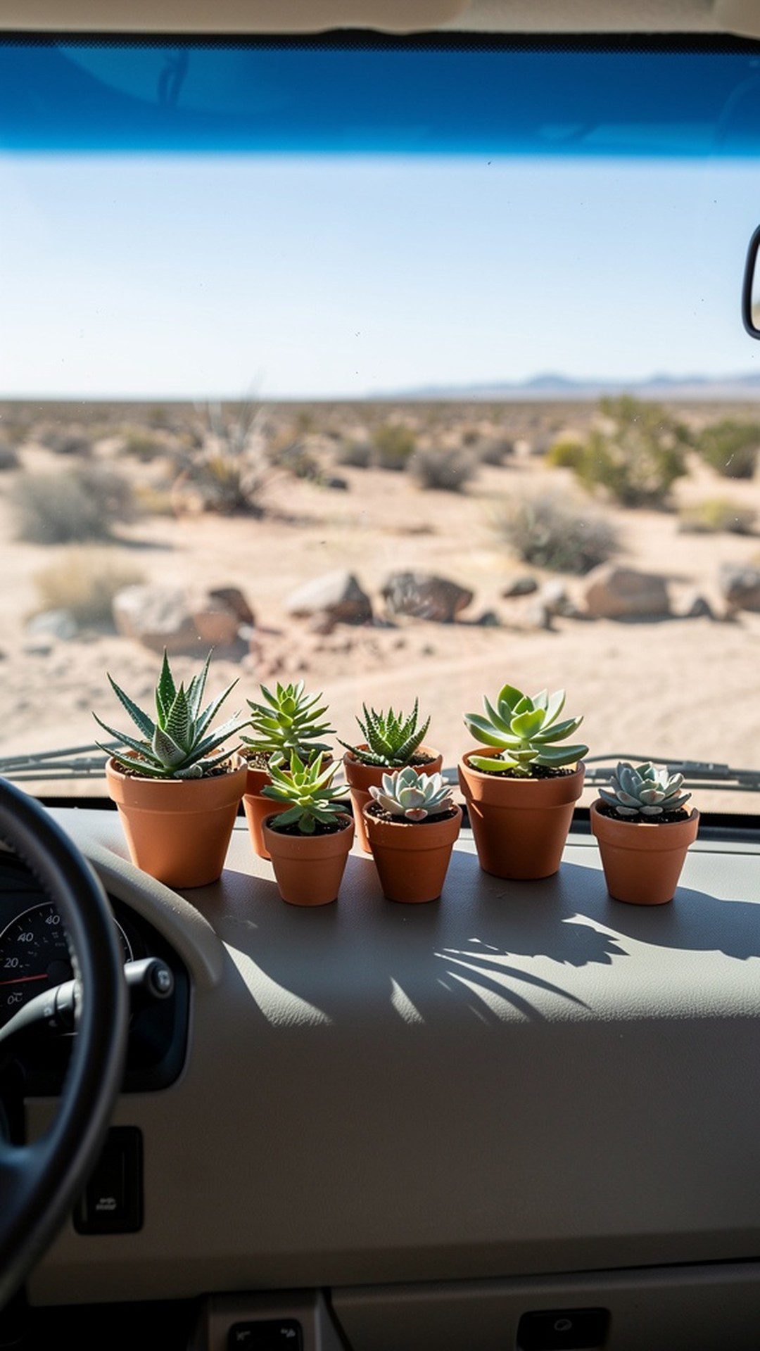 Succulent plants on RV dashboard