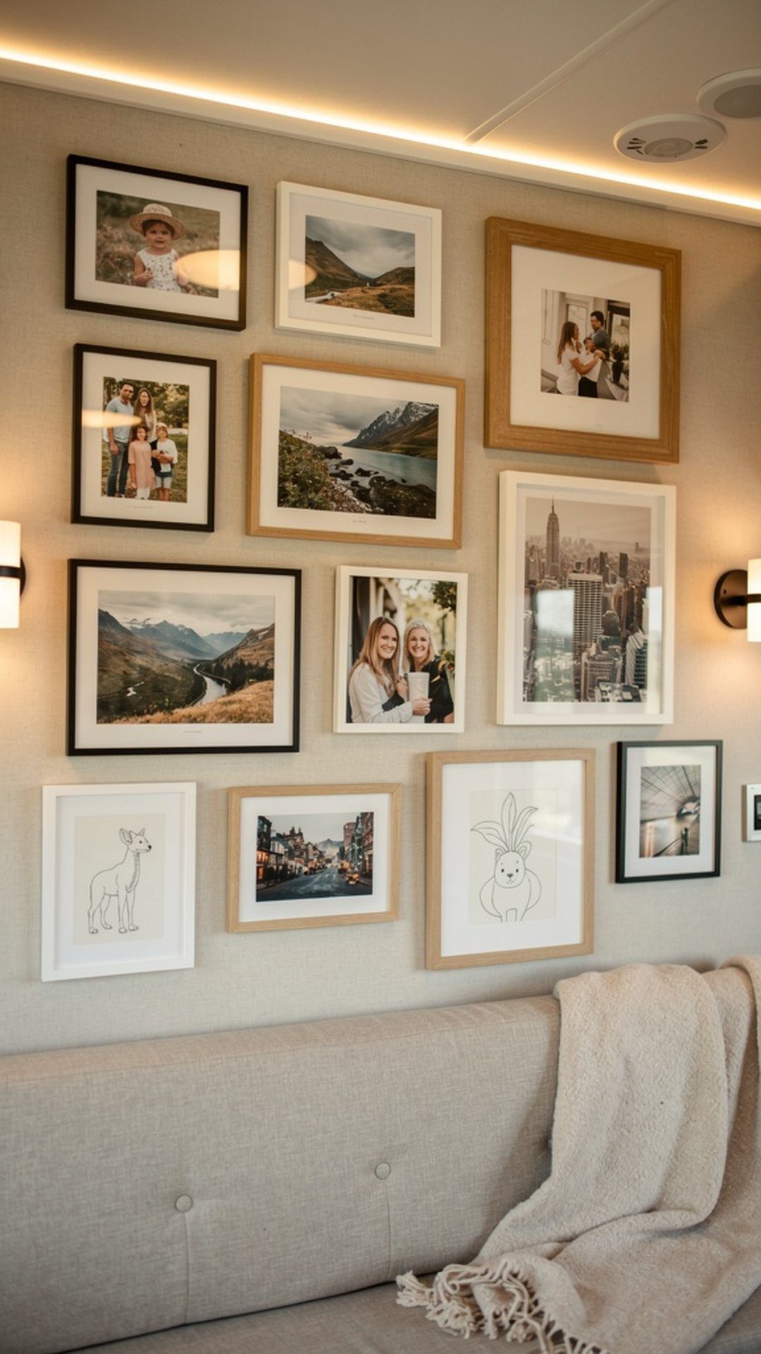 RV wall with gallery of framed photographs and artwork