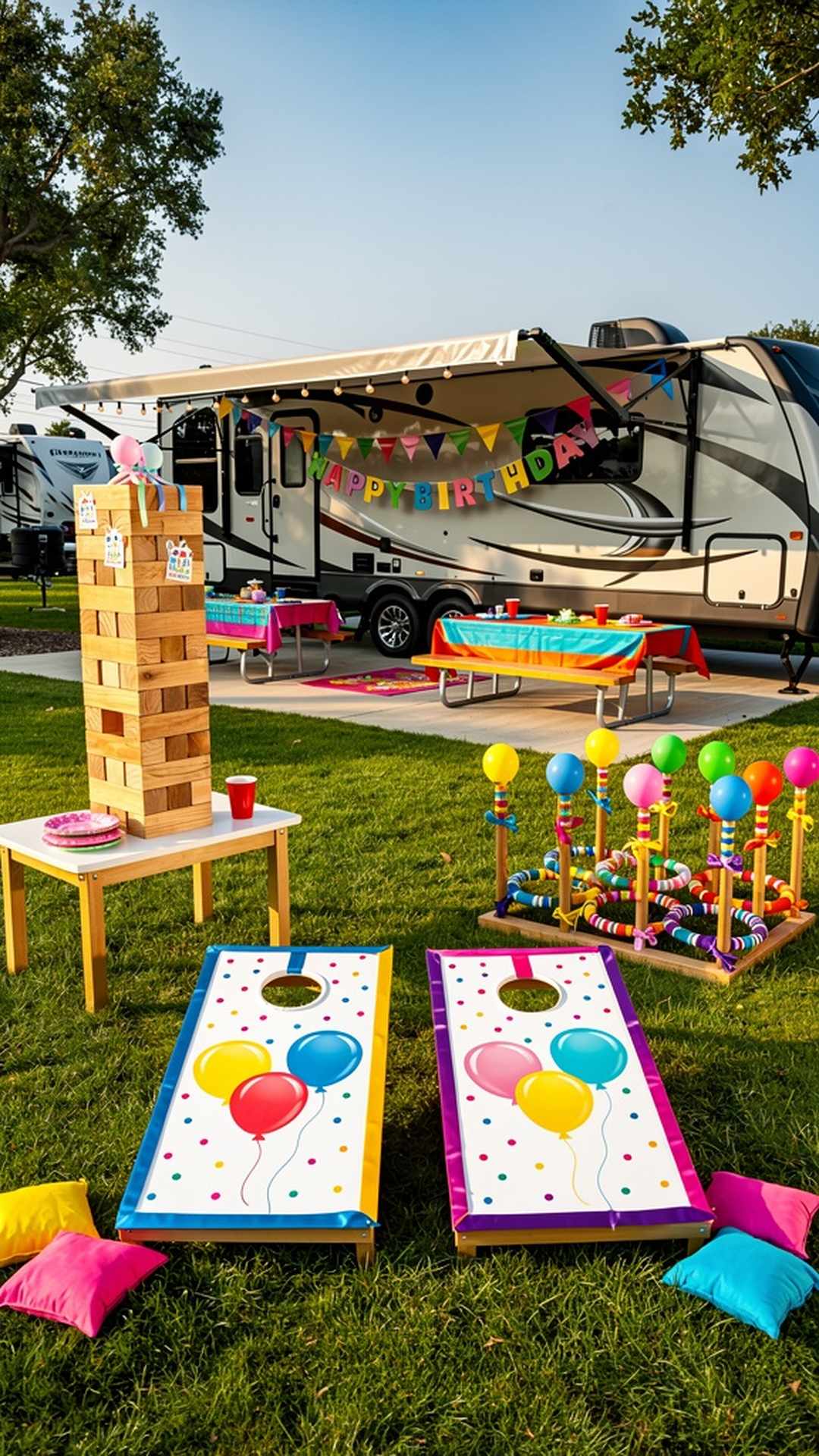 Festive lawn games at campsite