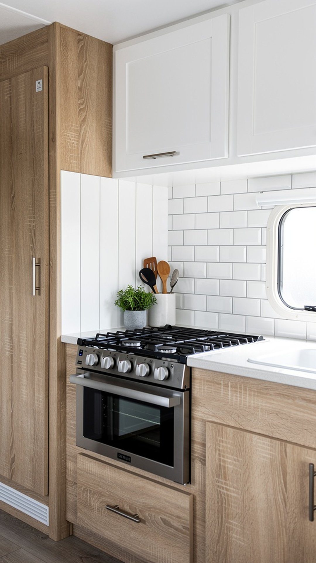 Mixed Material Shiplap and Tile Backsplash