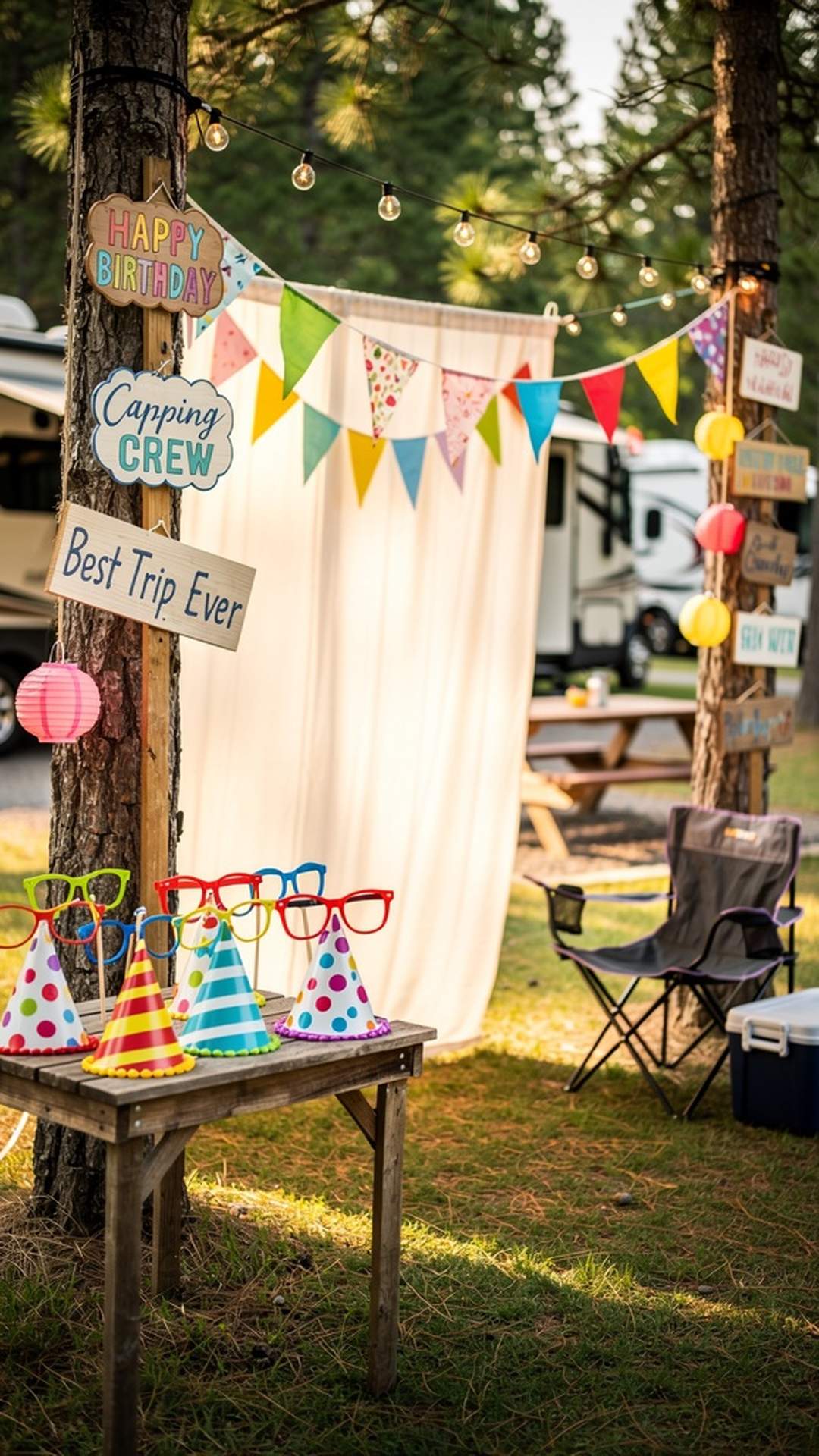 Photo booth setup at campsite