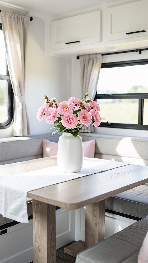 Pink Fresh Flower Centerpiece - Pink RV Decorating Ideas